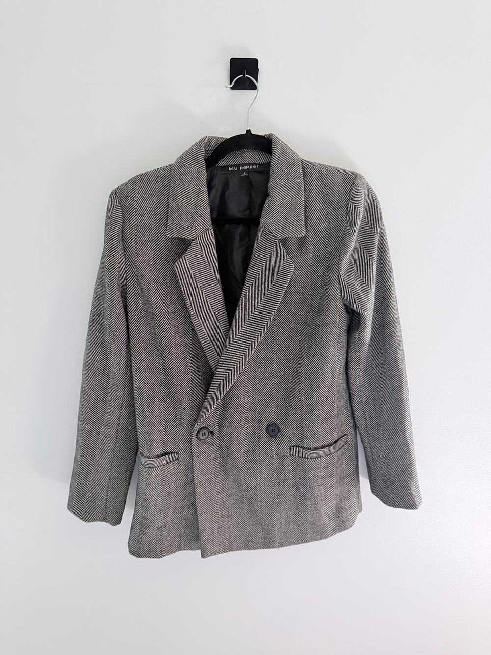 Blu Pepper Black & White Herringbone Double-Breasted Blazer-Size S